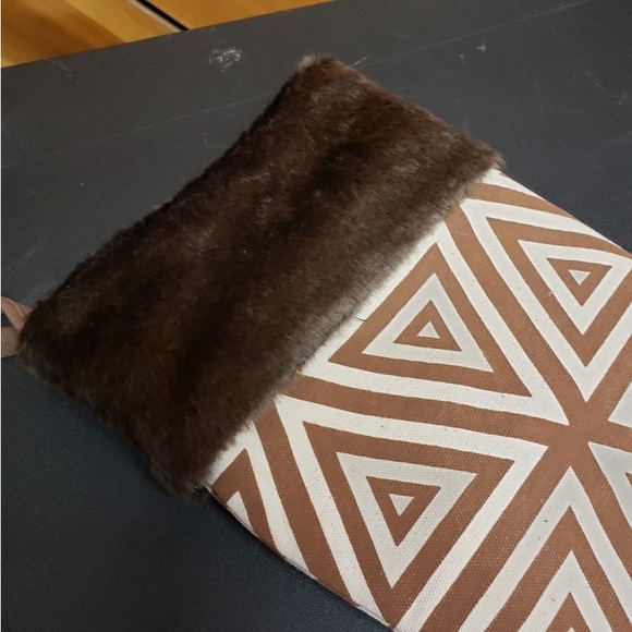 NEW!! Brown Faux Fur Geometric Christmas Stocking. Glitzhome. Wayfair - Picture 2 of 7